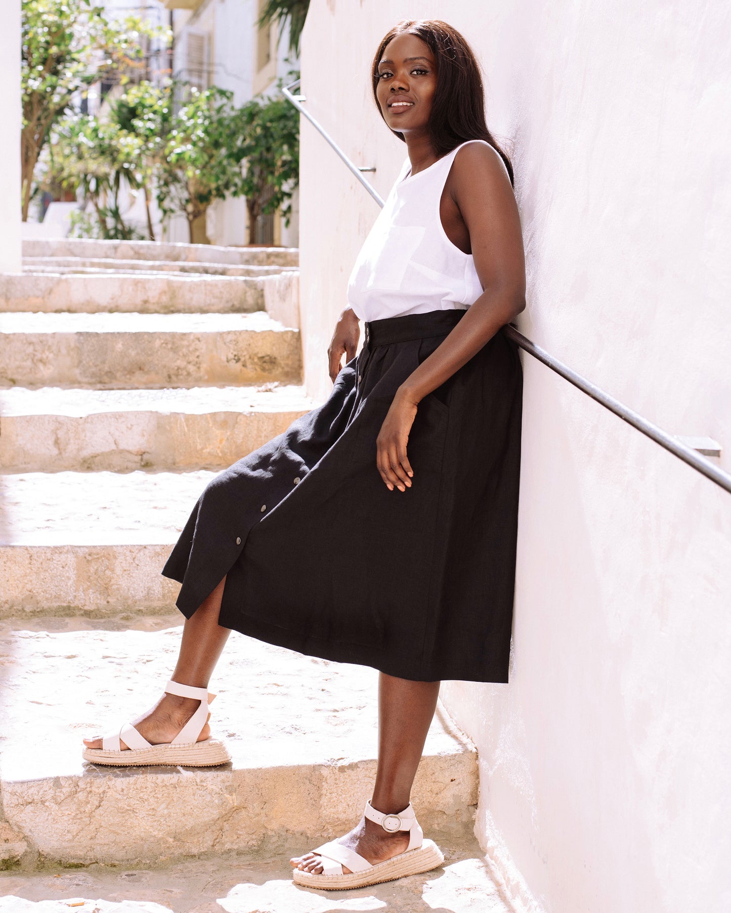 Sleeveless linen top SILAY in White - MagicLinen