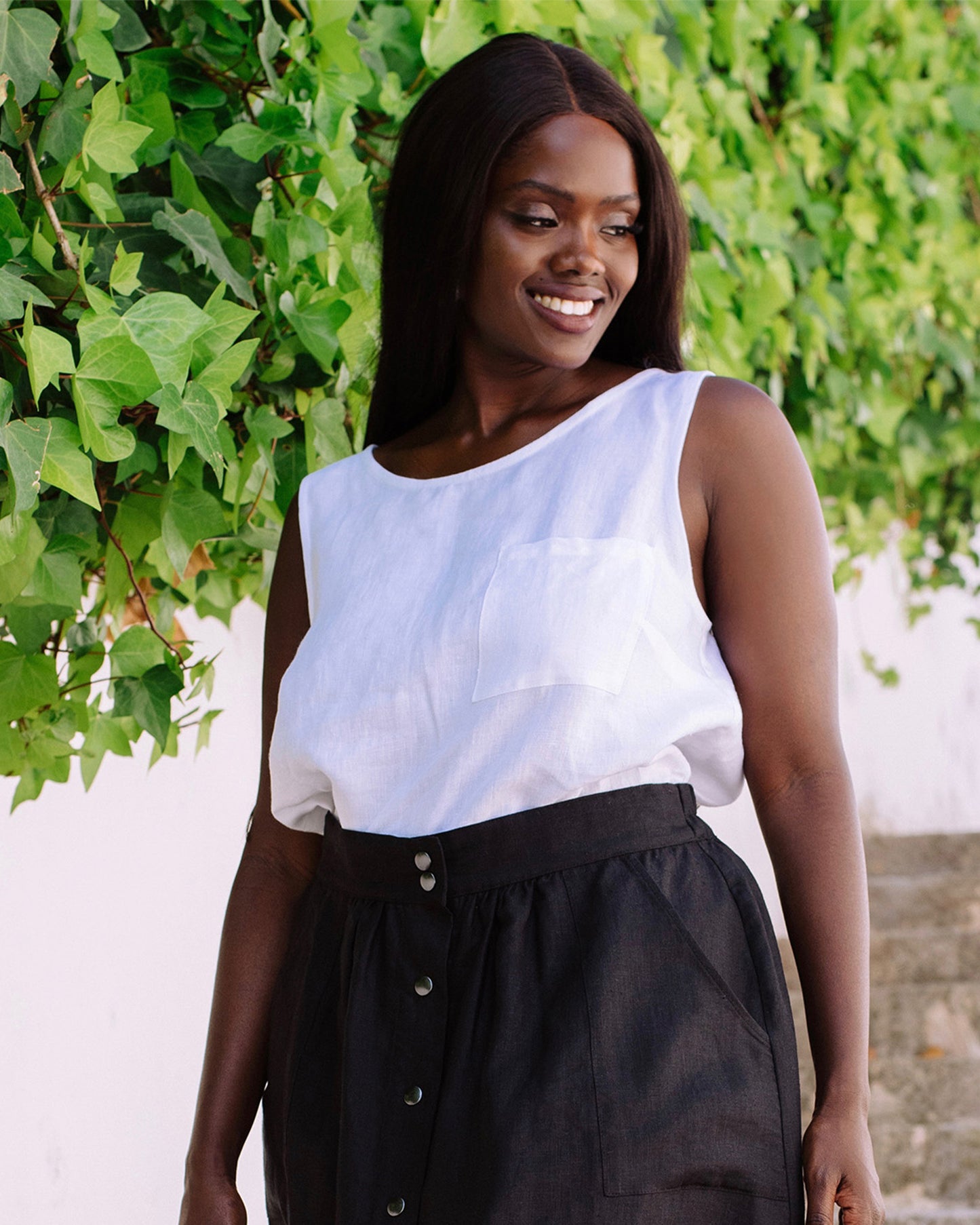 Sleeveless linen top SILAY in White - MagicLinen