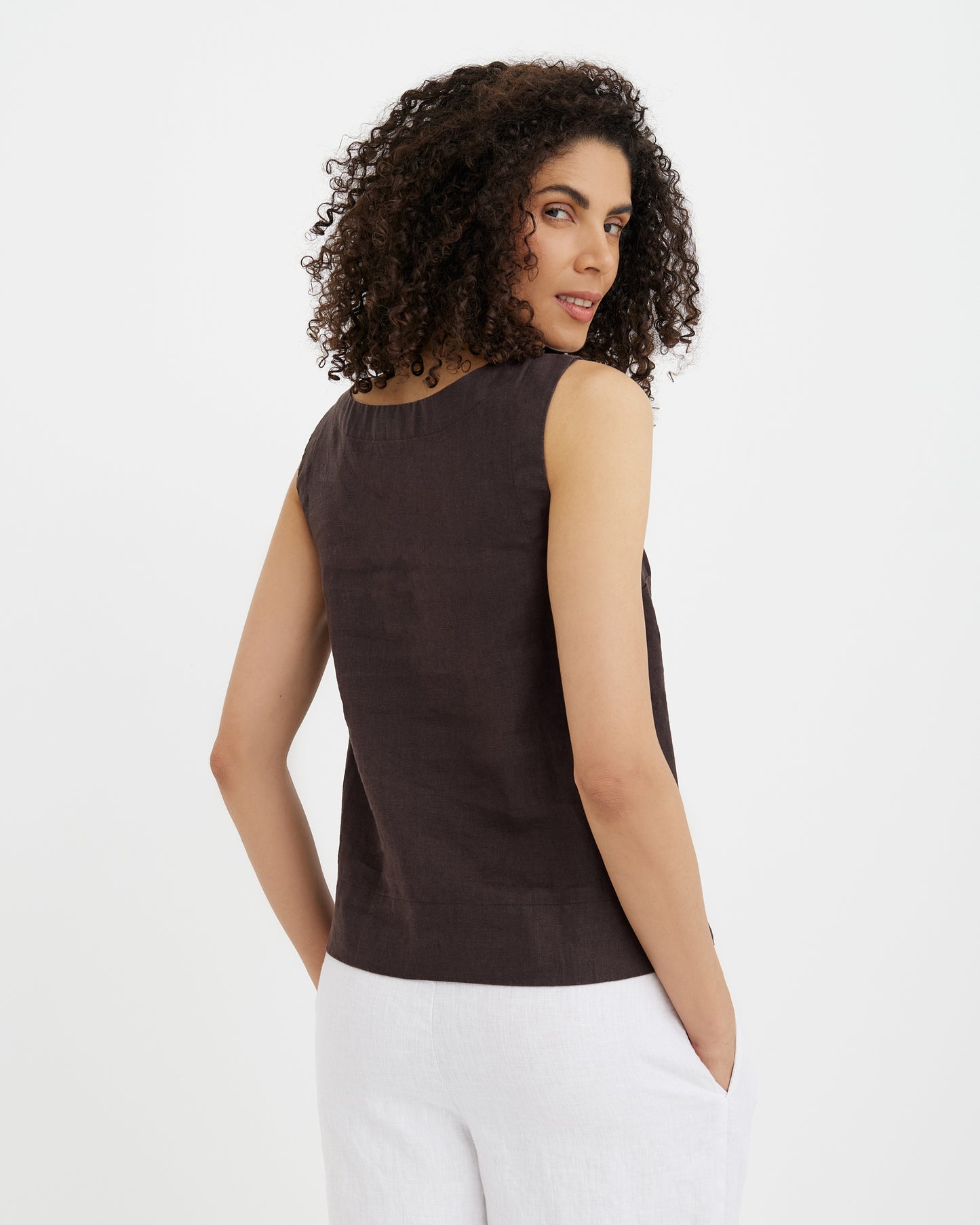 MagicLinen Espresso brown GENEVA sleeveless top crafted in Lithuania