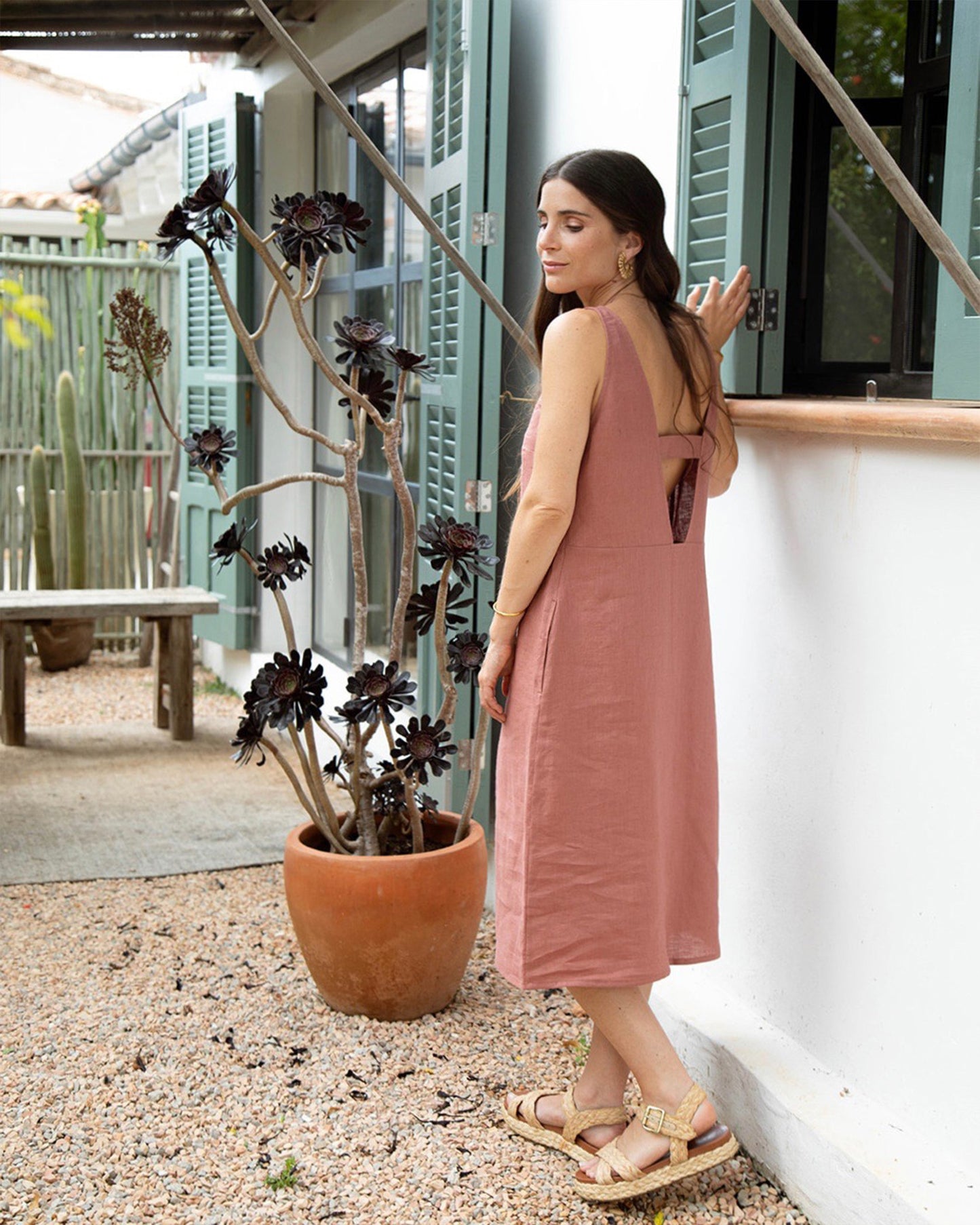 Cut-out linen dress TAHITI in Clay pink - MagicLinen