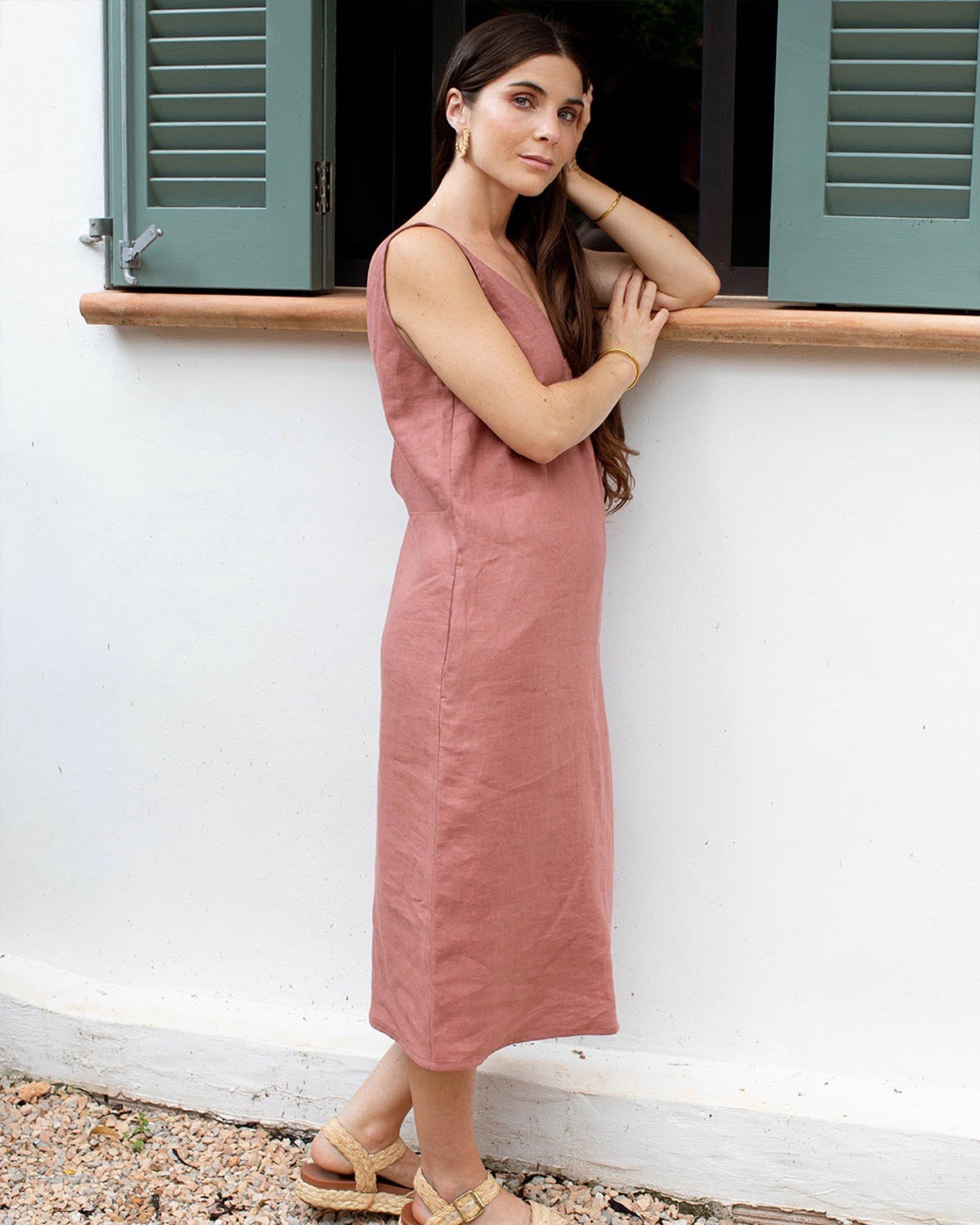 Cut-out linen dress TAHITI in Clay pink - MagicLinen
