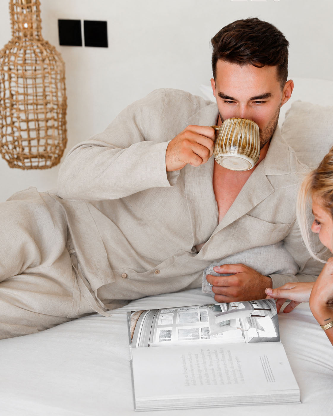 Men's linen pajama set VIGO in Natural flax