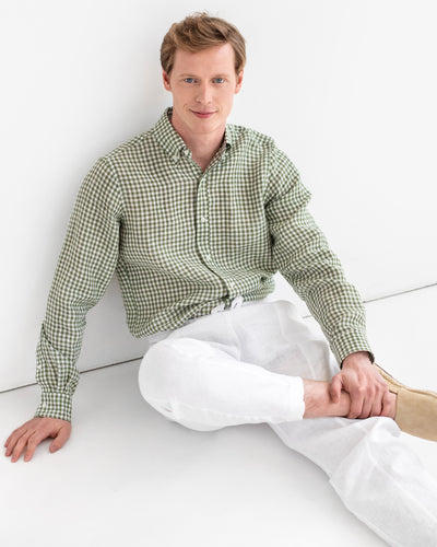 Men's classic linen shirt WENGEN in Forest green gingham - MagicLinen