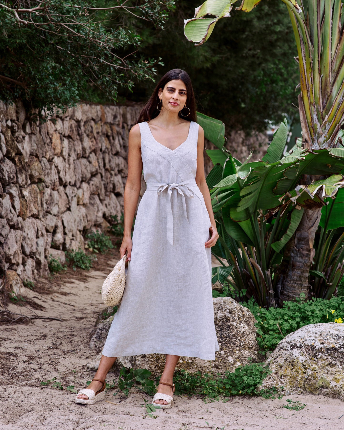 A-line Linen Dress CHILOE in Natural Melange | MagicLinen