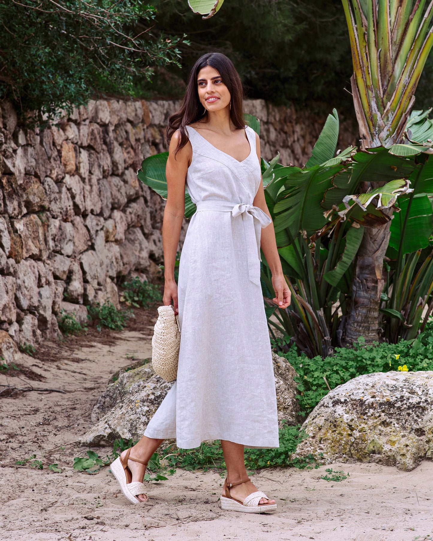 A-line Linen Dress CHILOE in Natural Melange | MagicLinen