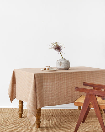 Brown windowpane linen tablecloth