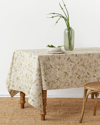 California greens print linen tablecloth