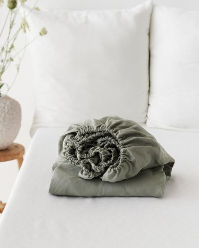 Calm sage linen fitted sheet