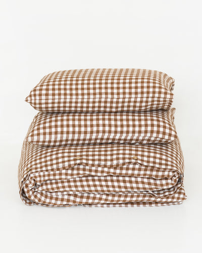 Cinnamon gingham linen duvet cover set | MagicLinen