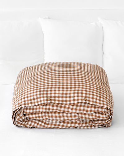 Cinnamon gingham linen duvet cover | MagicLinen