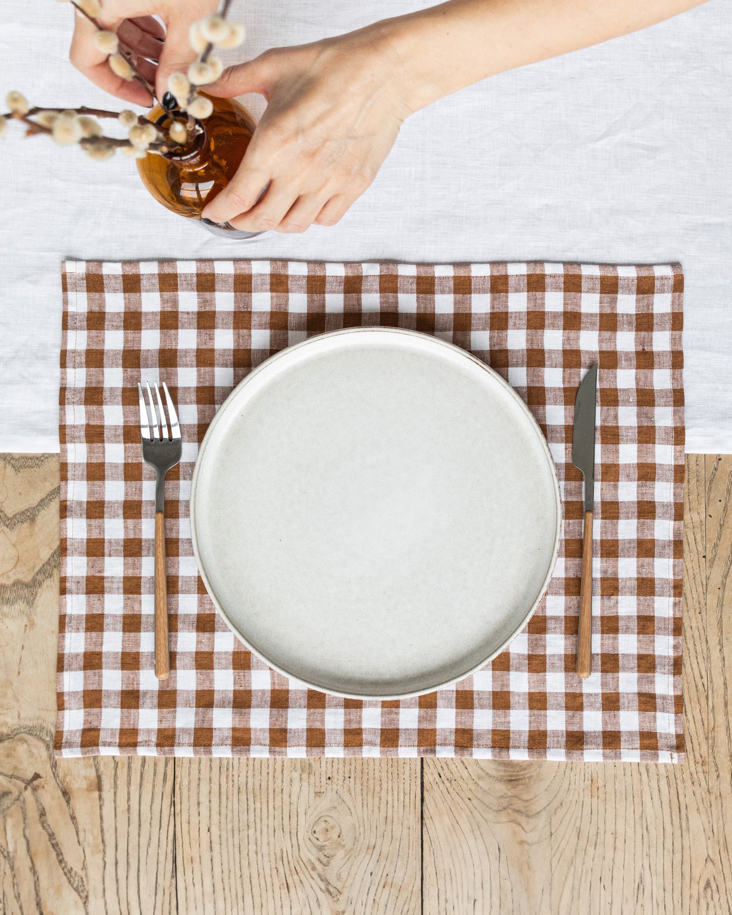 Cinnamon gingham linen placemat set of 2 - MagicLinen