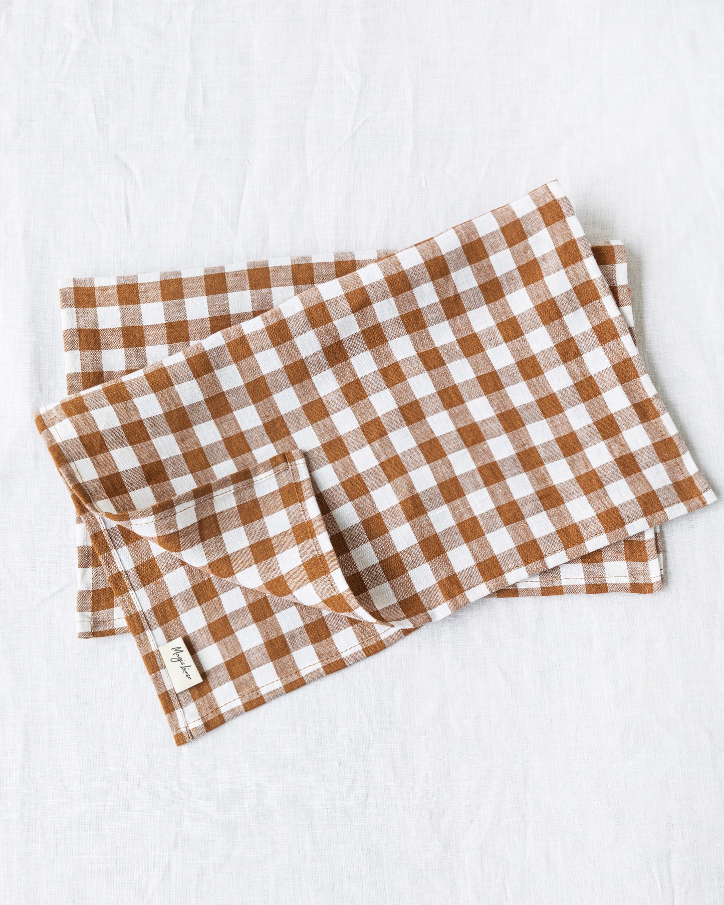 Cinnamon gingham linen placemat set of 2 - MagicLinen
