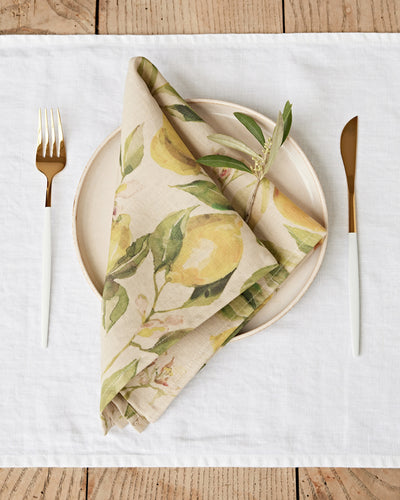 Citrus garden print on natural Linen Napkin Set | MagicLinen