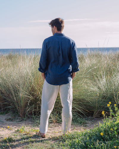 Mens Linen Pants PALERMO in Natural melange | MagicLinen modelBoxOn2
