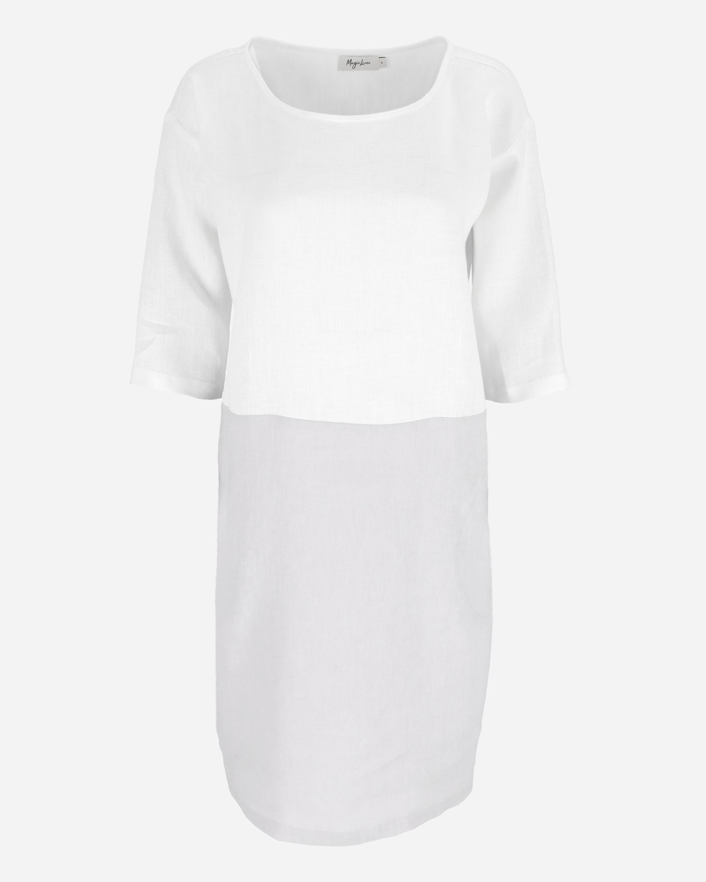 Color-block linen dress ADRIA in white-gray - MagicLinen