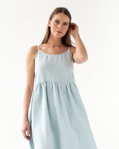 Color-block linen dress CETARA dusty blue - MagicLinen