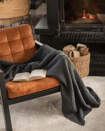 Dark Gray Waffle Throw Blanket | MagicLinen
