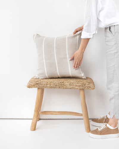 Cushion cover with zipper in Ecru stripe - MagicLinen