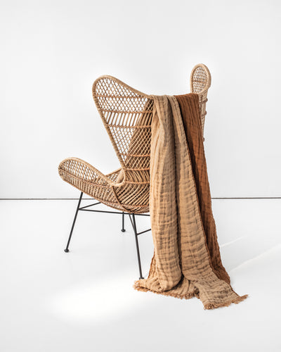 Double sided linen throw blanket in Tan