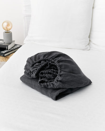 Charcoal windowpane linen fitted sheet
