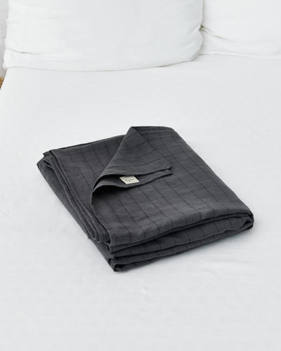Charcoal windowpane linen flat sheet