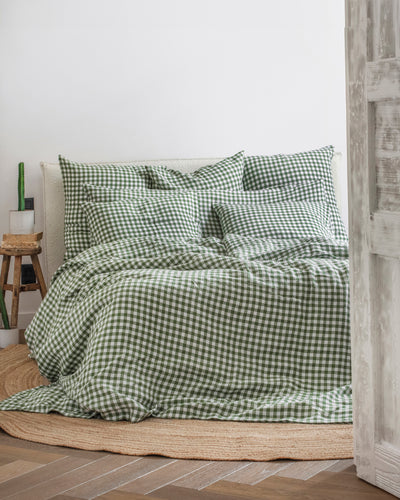 Forest green gingham linen duvet cover set (3 pcs) - MagicLinen