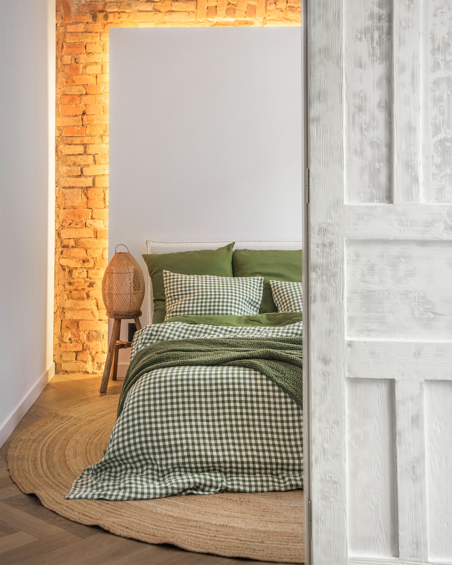 Forest green gingham linen duvet cover set (3 pcs) - MagicLinen