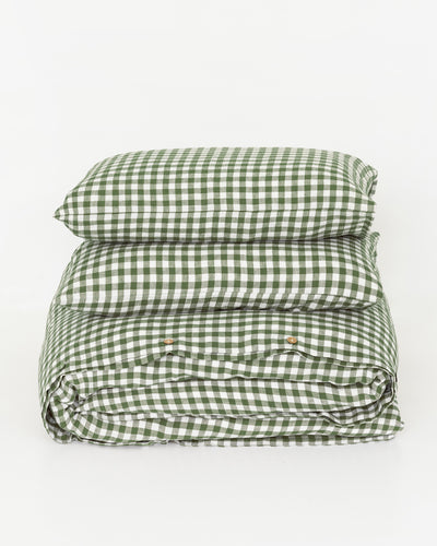 Forest green gingham linen duvet cover set (3 pcs) - MagicLinen