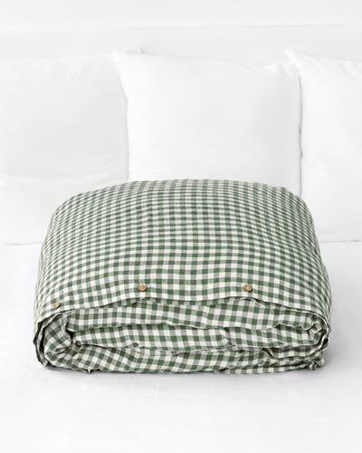 Forest green gingham linen duvet cover - MagicLinen