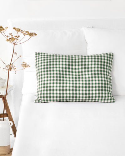 Forest green gingham linen pillowcase - MagicLinen