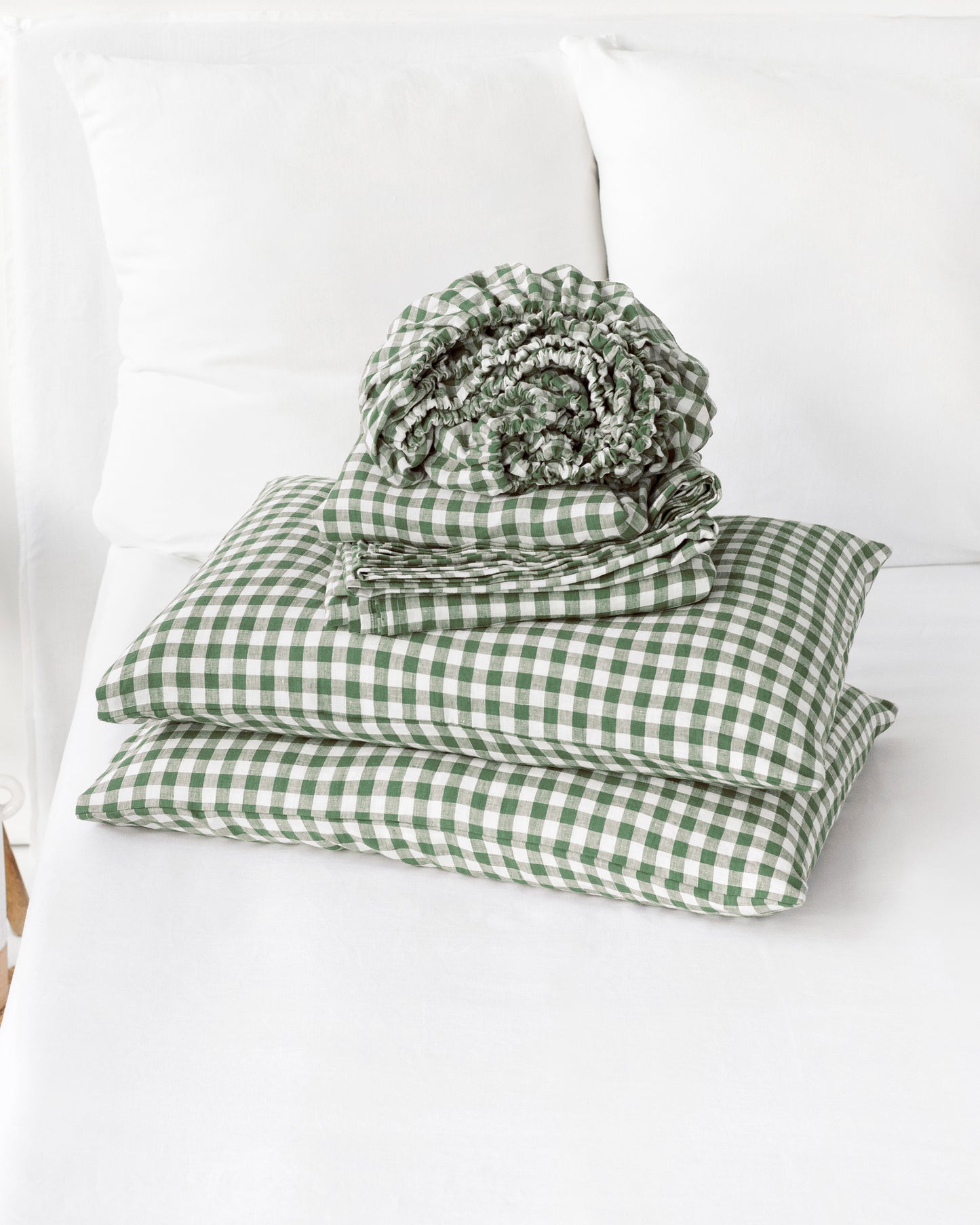 Forest green gingham linen sheet set (4 pcs) - MagicLinen