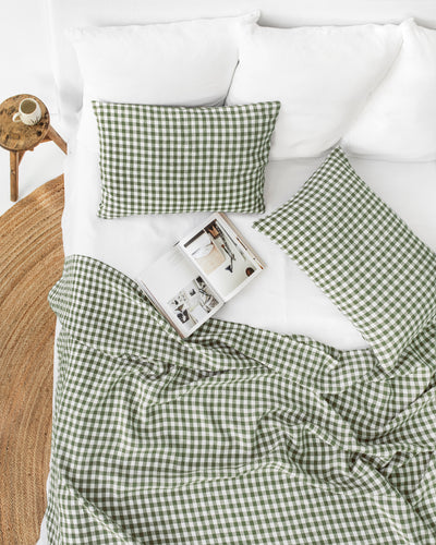 Forest green gingham linen flat sheet - MagicLinen