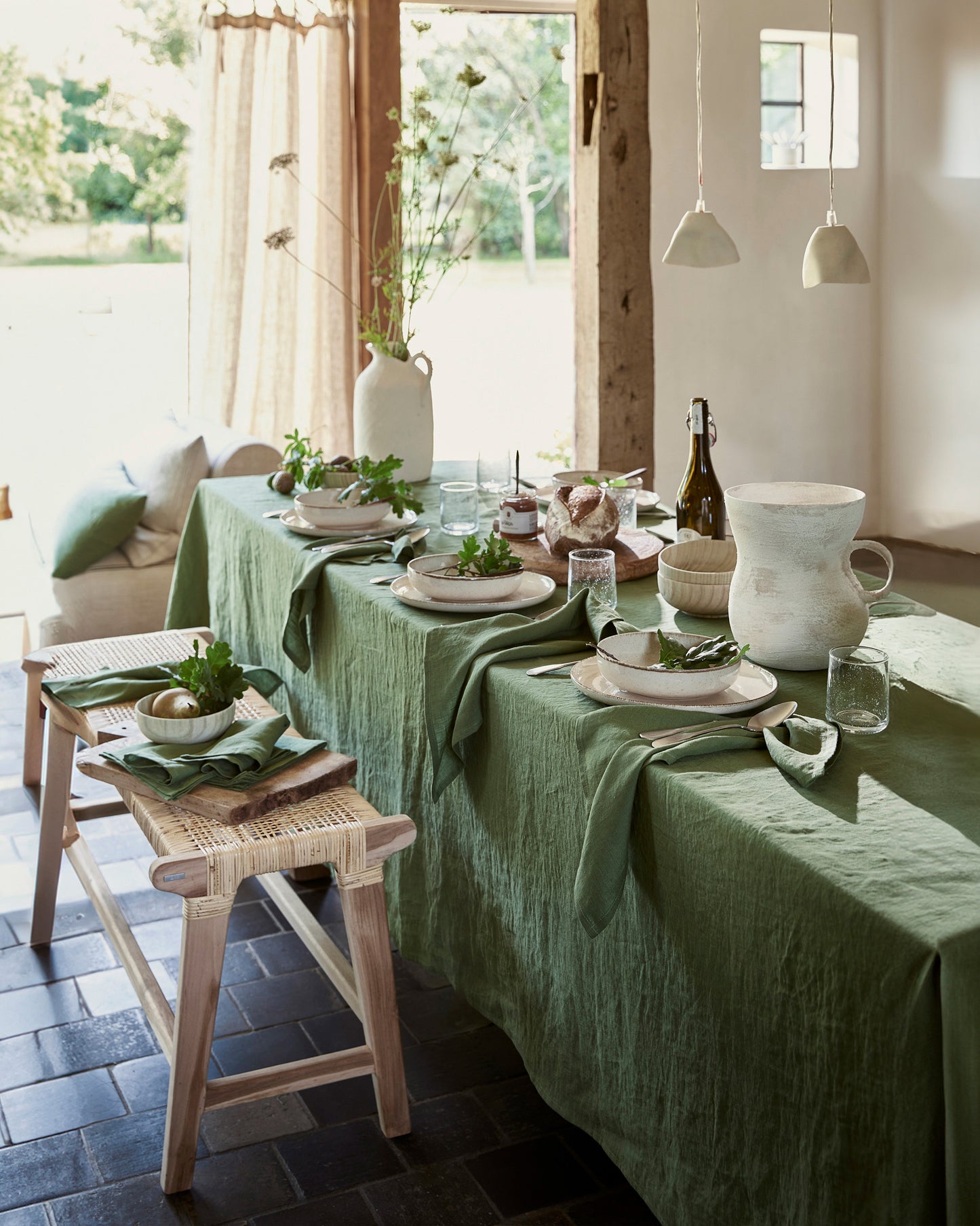 Forest green linen napkin set of 2