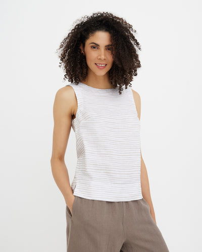 MagicLinen Natural lines sleeveless linen top GENEVA made from European flax modelBoxOn