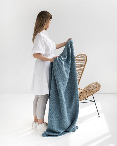 Gray Blue Waffle Throw Blanket | MagicLinen