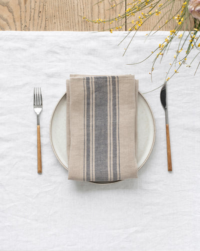 Gray striped traditional linen napkin set of 2 - MagicLinen