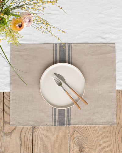 Gray striped traditional linen placemat set of 2 - MagicLinen