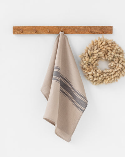 Linen tea towel in traditional gray stripes - MagicLinen