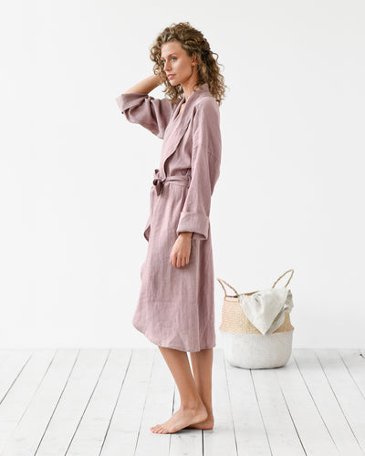 Linen robe in Woodrose - MagicLinen