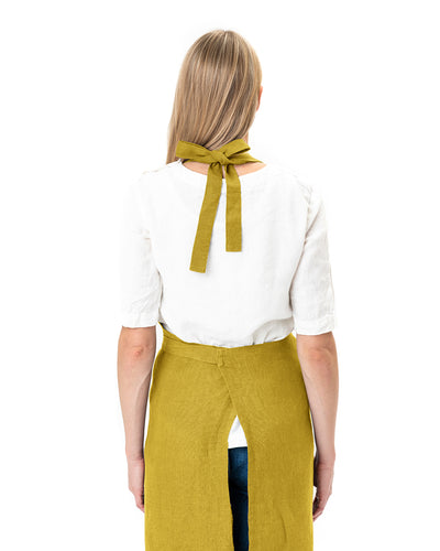 Linen bib apron in Moss yellow - MagicLinen