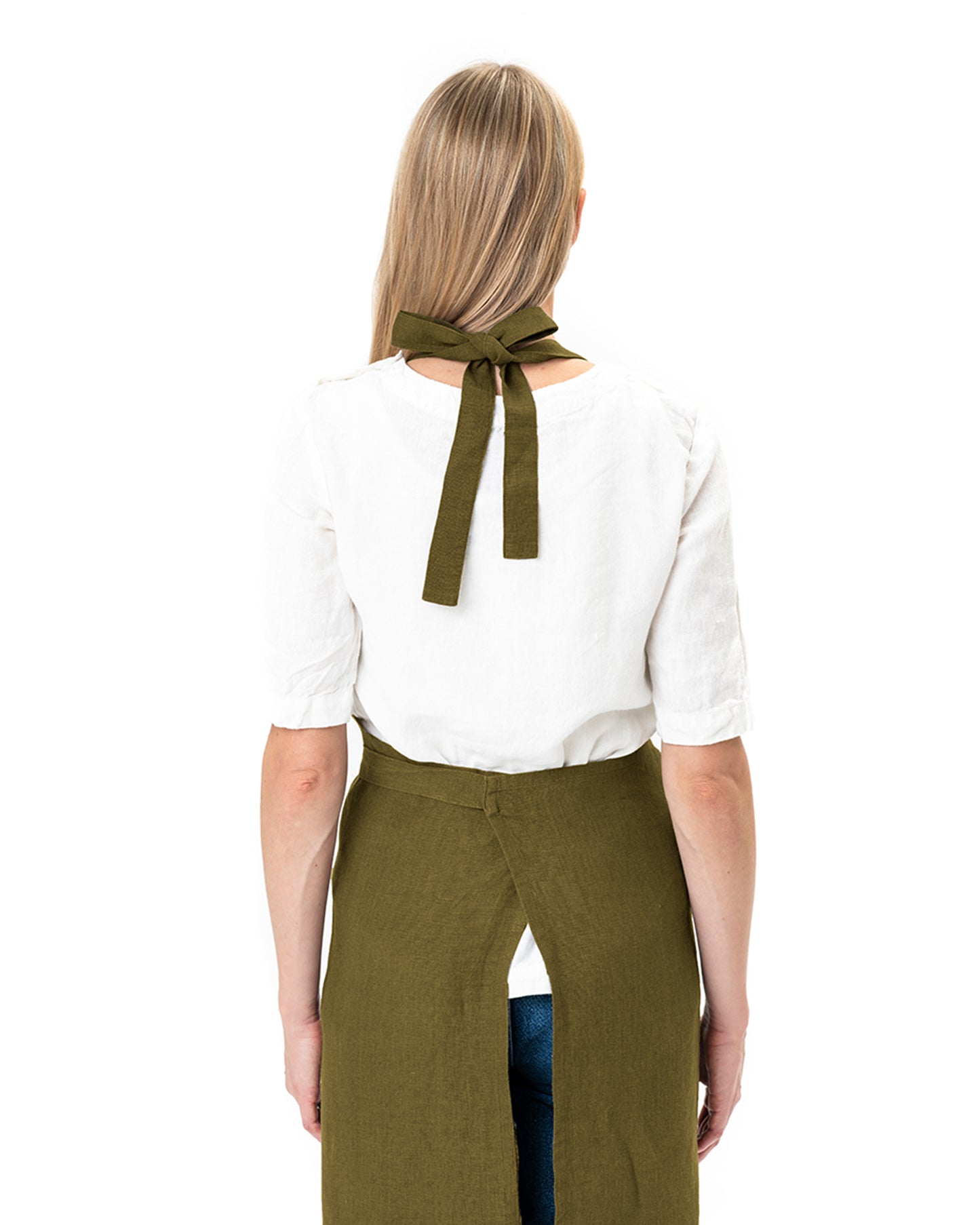 Linen bib apron in Olive green - MagicLinen