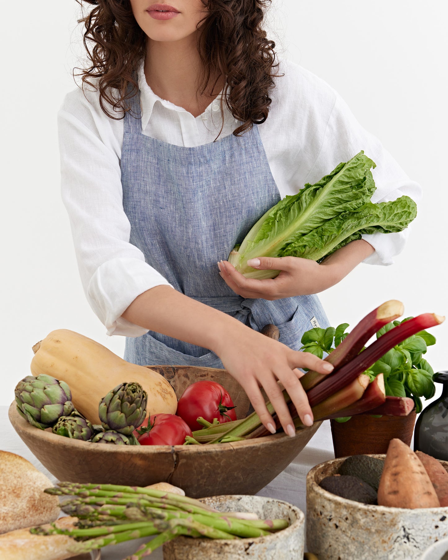 Linen bib apron in Blue melange | MagicLinen