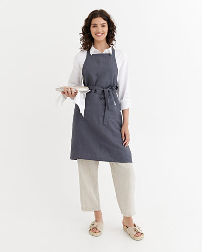 Linen bib apron in Charcoal gray
