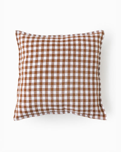 Deco pillow cover with buttons in Cinnamon gingham - MagicLinen