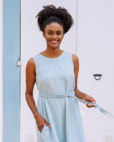 Breezy linen dress NIDA in dusty blue - MagicLinen