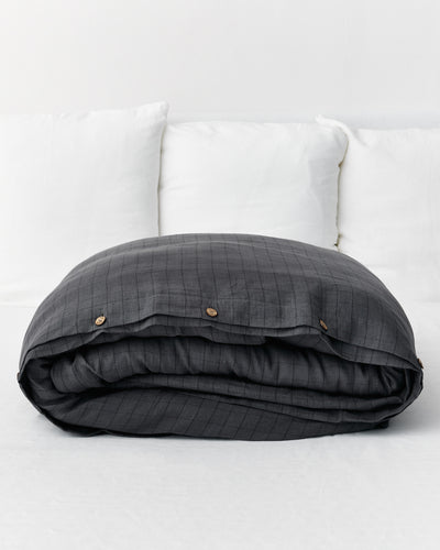 Charcoal windowpane linen duvet cover