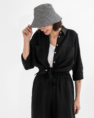 Linen bucket hat in Black gingham - MagicLinen