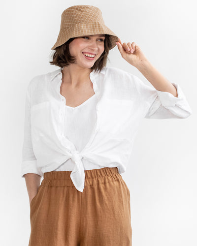 Linen bucket hat in Brown windowpane - MagicLinen