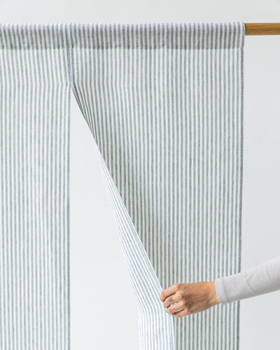 Linen Noren Curtains in Striped in Forest Green | Magiclinen