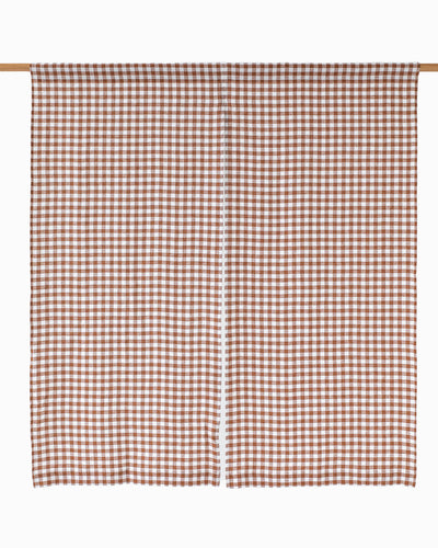 Linen noren curtains in Cinnamon gingham - MagicLinen